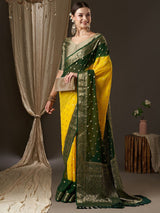 Women's Georgette Yellow Woven Design Designer Saree with Blouse Piece