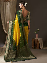 Women's Georgette Yellow Woven Design Designer Saree with Blouse Piece