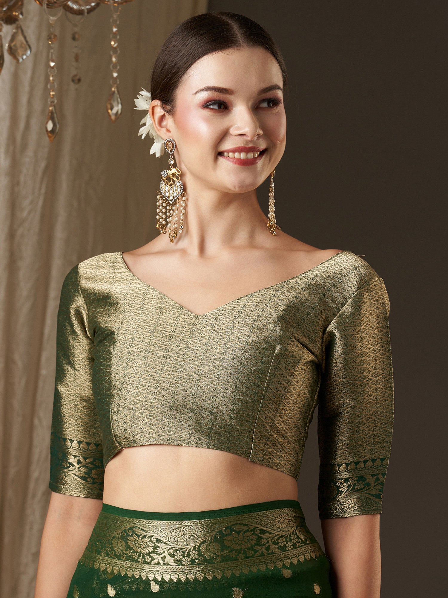 Women's Georgette Yellow Woven Design Designer Saree with Blouse Piece