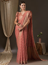 Women's Peach Festive Kanjeevaram Saree