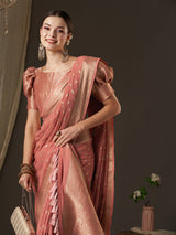 Women's Peach Festive Kanjeevaram Saree