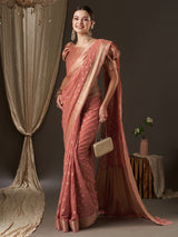 Women's Peach Festive Kanjeevaram Saree