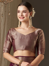 Women's Georgette Purple Woven Design Designer Saree with Blouse Piece
