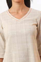Women's Beige Printed Cotton Blend Straight Kurta and Trousers Set
