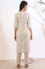Women's Beige Printed Cotton Blend Straight Kurta and Trousers Set