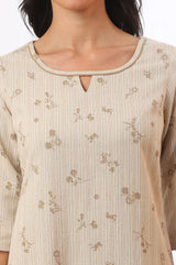 Women's Beige Printed Cotton Blend Straight Kurta and Trousers Set
