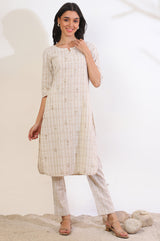 Women's Light Beige Printed Floral Straight Cotton Blend Kurta With Trousers