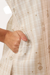 Women's Light Beige Printed Floral Straight Cotton Blend Kurta With Trousers