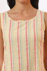 Women's Yellow Striped Yarn Dyed Straight Cotton Blend Kurta and Palazzo