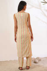 Women's Yellow Striped Yarn Dyed Straight Cotton Blend Kurta and Palazzo