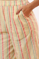 Women's Yellow Striped Yarn Dyed Straight Cotton Blend Kurta and Palazzo