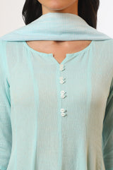 Women's Sky Blue Yarn Dyed Straight Pure Cotton Anarkali with Leggings and Dupatta