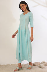 Women's Sky Blue Yarn Dyed Straight Pure Cotton Anarkali with Leggings and Dupatta