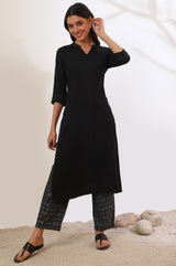 Women's Black Solid Straight Kurta And Palazzo