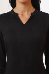 Women's Black Solid Straight Kurta And Palazzo