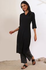 Women's Black Solid Straight Kurta And Palazzo