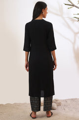 Women's Black Solid Straight Kurta And Palazzo