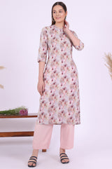 Women's Purple Floral Printed Straight Cotton Kurta and Palazzo with Dupatta
