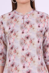 Women's Purple Floral Printed Straight Cotton Kurta and Palazzo with Dupatta