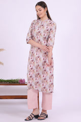 Women's Purple Floral Printed Straight Cotton Kurta and Palazzo with Dupatta