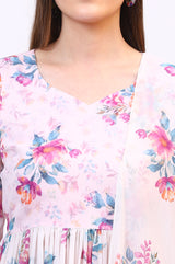 Women's Purple Floral Printed A-Line Sheer Kurta With Palazzo And Dupatta