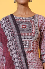 Women's Purple Geometric Printed Sequined Straight Modal Kurta with Palazzo and Dupatta