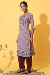 Women's Purple Geometric Printed Sequined Straight Modal Kurta with Palazzo and Dupatta