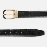 Men's Black Formal Leather Textured Slim Belt