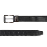 Men's Black Formal Leather Striped Slim Belt