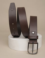 Men's Brown Casual Leather Textured Slim Belt