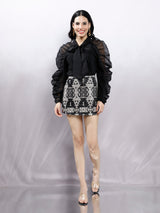Women's Black-Golden Abstract Sequence Skirt