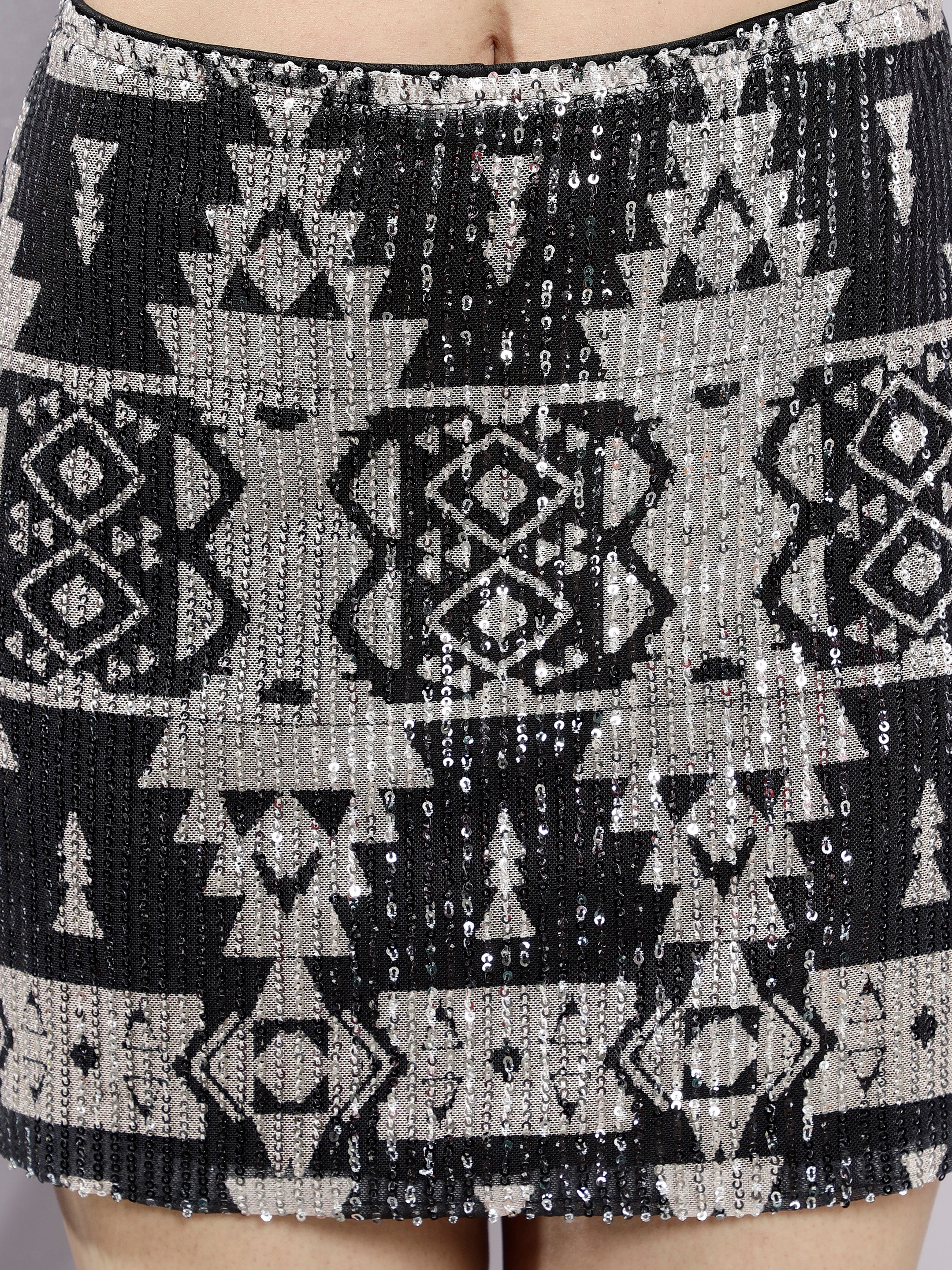 Women's Black-Golden Abstract Sequence Skirt