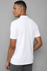 Men's White Casual Half Sleeves Solid Polo Tshirt