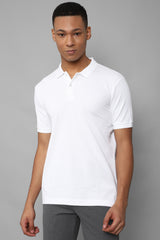 Men's White Casual Half Sleeves Solid Polo Tshirt