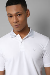 Men's White Casual Half Sleeves Solid Polo Tshirt