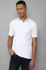 Men's White Casual Half Sleeves Solid Polo Tshirt
