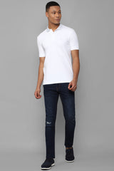 Men's White Casual Half Sleeves Solid Polo Tshirt