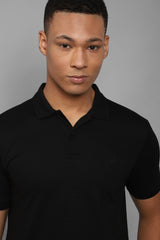 Men's Black Casual Half Sleeves Solid Polo Tshirt