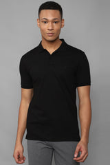 Men's Black Casual Half Sleeves Solid Polo Tshirt
