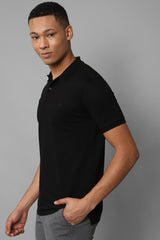 Men's Black Casual Half Sleeves Solid Polo Tshirt