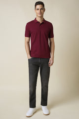 Men's Red Casual Half Sleeves Solid Polo Tshirt