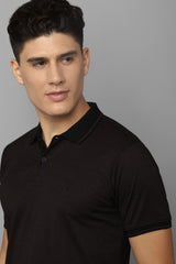 Men's Black Casual Half Sleeves Solid Polo Tshirt
