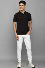 Men's Black Casual Half Sleeves Solid Polo Tshirt