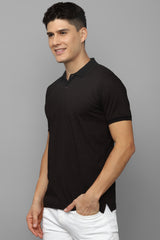 Men's Black Casual Half Sleeves Solid Polo Tshirt