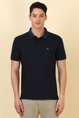 Men's Navy Casual Half Sleeves Solid Polo Tshirt