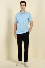 Men's Blue Casual Half Sleeves Printed Polo Tshirt