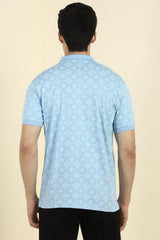 Men's Blue Casual Half Sleeves Printed Polo Tshirt
