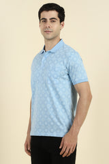 Men's Blue Casual Half Sleeves Printed Polo Tshirt