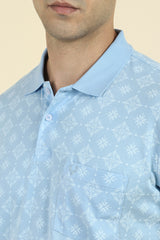 Men's Blue Casual Half Sleeves Printed Polo Tshirt