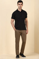 Men's Black Casual Half Sleeves Printed Polo Tshirt